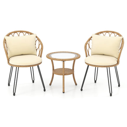 3-Piece PE Rattan Patio Set with Cushions and Table