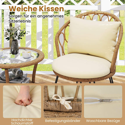 3-Piece PE Rattan Patio Set with Cushions and Table