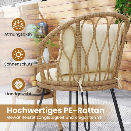 3-Piece PE Rattan Patio Set with Cushions and Table