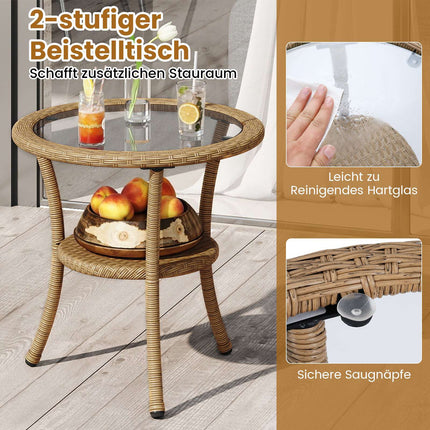 3-Piece PE Rattan Patio Set with Cushions and Table