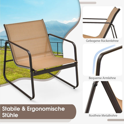 3 Piece Patio Conversation Set Outdoor Metal Chair and Table Set Brown