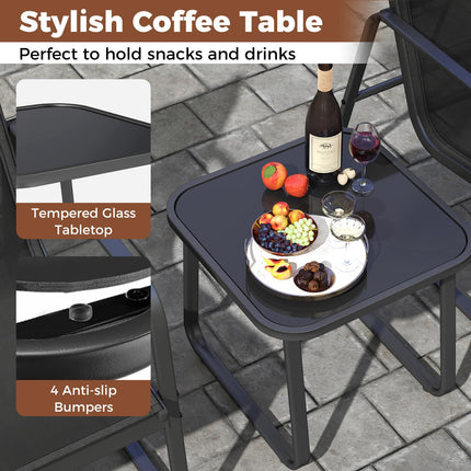 3-Piece Patio Furniture Set, Textilene, Glass Table, Black