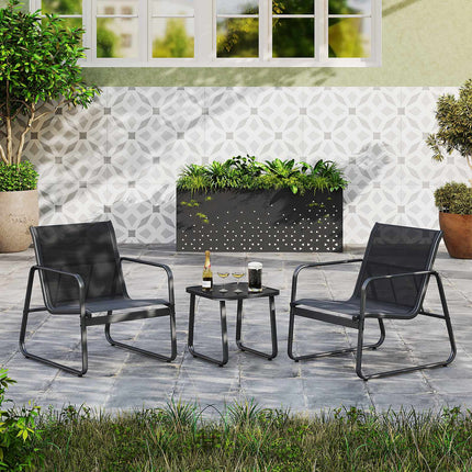 3-Piece Patio Furniture Set, Textilene, Glass Table, Black