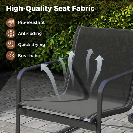 3-Piece Patio Furniture Set, Textilene, Glass Table, Black