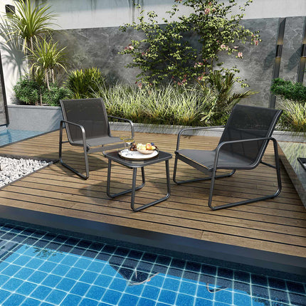 3-Piece Patio Furniture Set, Textilene, Glass Table, Black