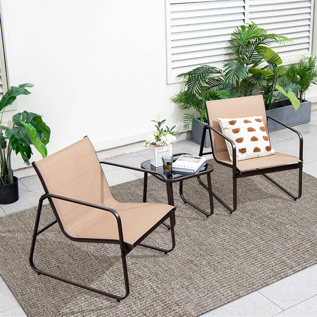 3-Piece Patio Furniture Set – Textilene, Glass Table