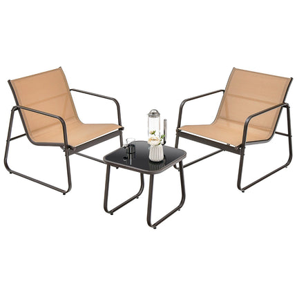 3-Piece Patio Furniture Set – Textilene, Glass Table
