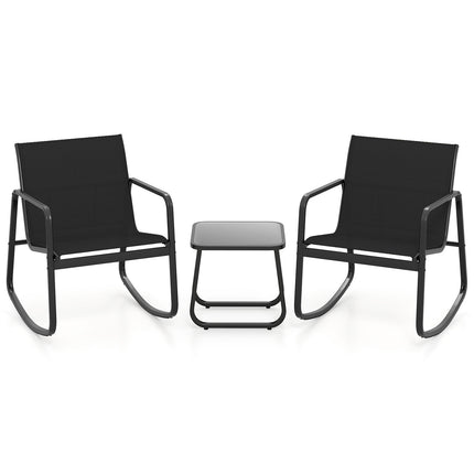 3-Piece Patio Rocking Chair Set With Glass Table
