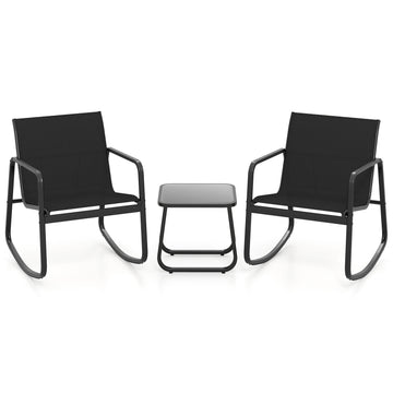 3-Piece Patio Rocking Chair Set With Glass Table