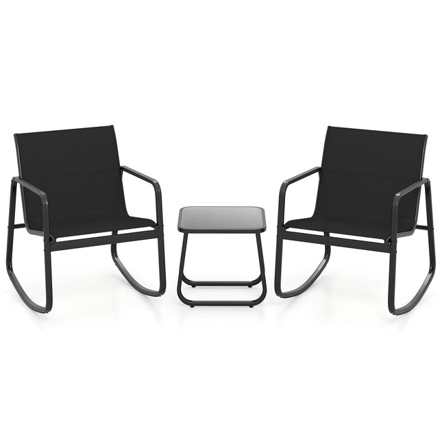 3-Piece Patio Rocking Chair Set With Glass Table