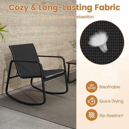 3-Piece Patio Rocking Chair Set With Glass Table