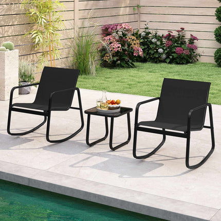3-Piece Patio Rocking Chair Set With Glass Table