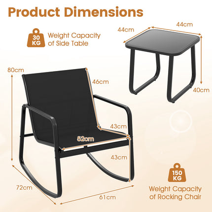 3-Piece Patio Rocking Chair Set With Glass Table