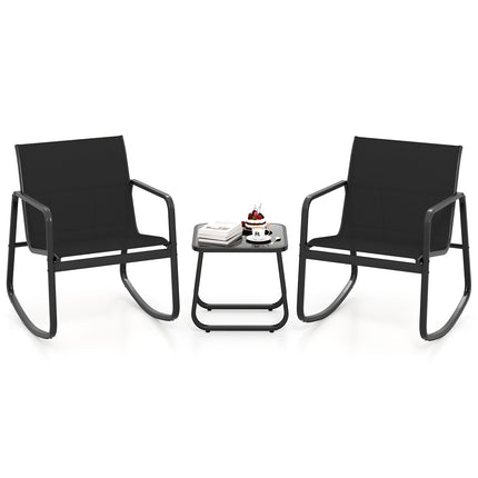 3-Piece Patio Rocking Chair Set With Glass Table