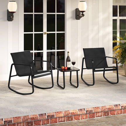 3-Piece Patio Rocking Chair Set With Glass Table