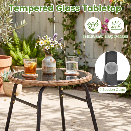 3-Piece Patio Set, White Cushions, Rattan & Glass