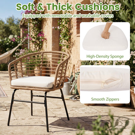 3-Piece Patio Set, White Cushions, Rattan & Glass