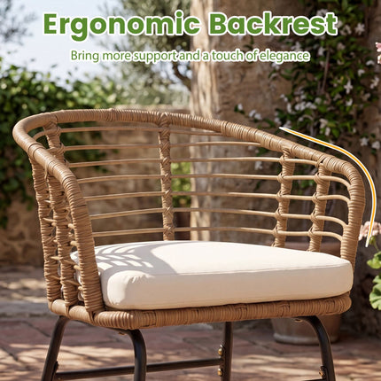 3-Piece Patio Set, White Cushions, Rattan & Glass