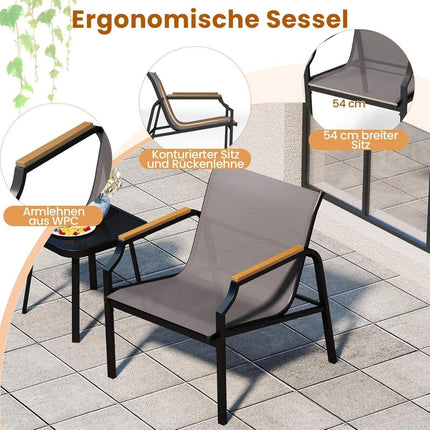 3-Piece Patio Set with Chairs & Table – Metal Frame