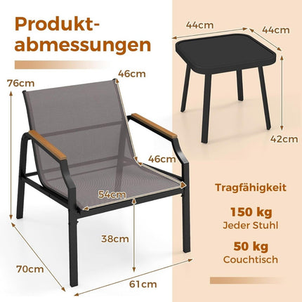 3-Piece Patio Set with Chairs & Table – Metal Frame