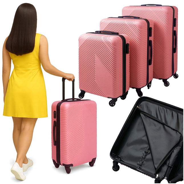 3-Piece Pink Suitcase Set – Lightweight, Durable