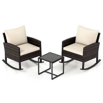 3-Piece Rattan Balcony Set – 2 Rocking Chairs, Glass Table