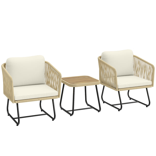 3-Piece Rattan Bistro Set with Cushions and Wood Table