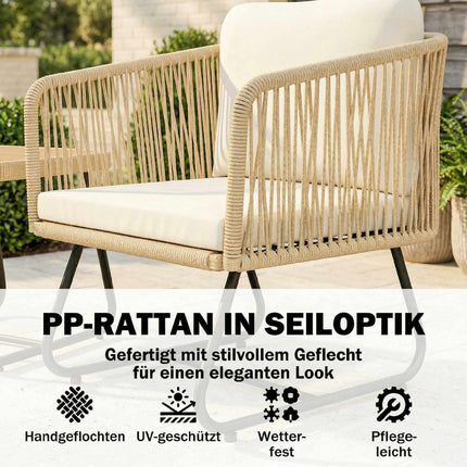 3-Piece Rattan Bistro Set with Cushions and Wood Table