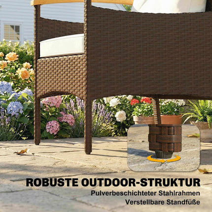 3-Piece Rattan Bistro Set with Cushions and Wood Table