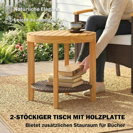 3-Piece Rattan Bistro Set with Cushions and Wood Table