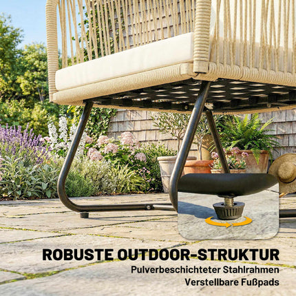 3-Piece Rattan Bistro Set with Cushions and Wood Table