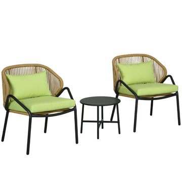 Rattan garden set: 2 chairs and table, cushions included