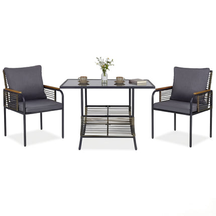 3-Piece Rattan Outdoor Dining Set with Cushions