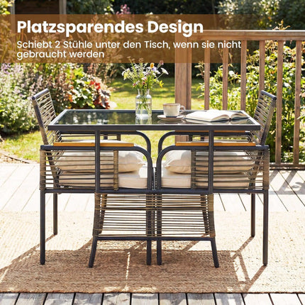3-Piece Rattan Outdoor Dining Set with Cushions