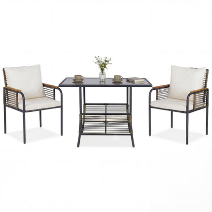3-Piece Rattan Outdoor Dining Set with Cushions
