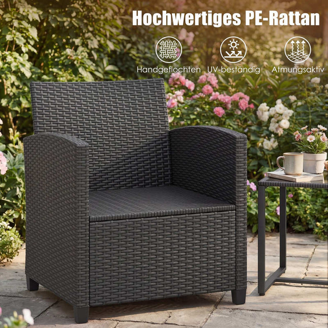 3-Piece Rattan Outdoor Furniture Set with Cushions