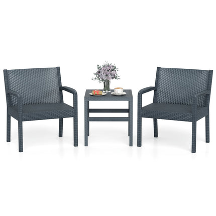 3-Piece Rattan Patio Set – Weatherproof, Grey