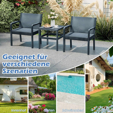 3-Piece Rattan Patio Set – Weatherproof, Grey