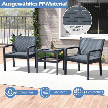 3-Piece Rattan Patio Set – Weatherproof, Grey