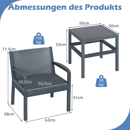 3-Piece Rattan Patio Set – Weatherproof, Grey