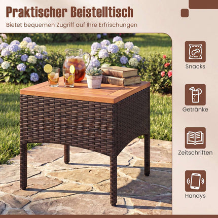 3-Piece Rattan Patio Set with Acacia Table and Cushions