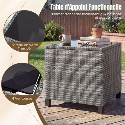 3-Piece Rattan Patio Set with Cushions & Glass Table