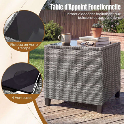 3-Piece Rattan Patio Set with Cushions & Glass Table