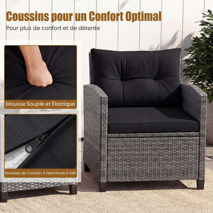 3-Piece Rattan Patio Set with Cushions & Glass Table