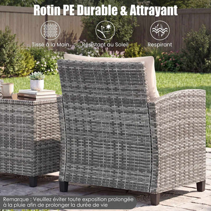 3-Piece Rattan Patio Set with Cushions & Glass Table