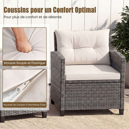 3-Piece Rattan Patio Set with Cushions & Glass Table