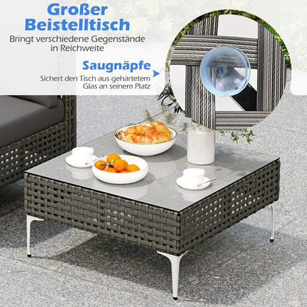 3-Piece Rattan Patio Set with Cushions & Table, Gray