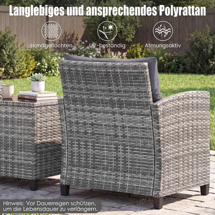 3-Piece Rattan Patio Set with Cushions and Glass Table