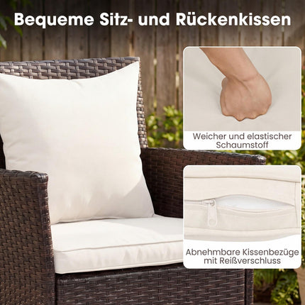 3-Piece Rattan Patio Set with Cushions and Glass Table