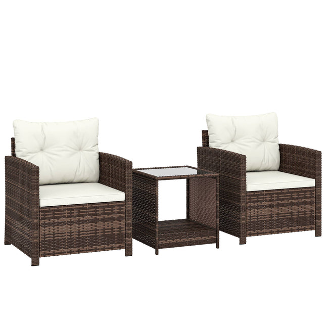 3-Piece Rattan Patio Set with Cushions and Glass Table